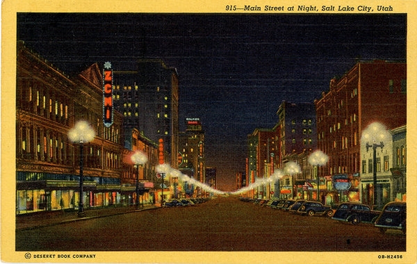 Salt Lake City Utah Main Street Night Vintage Postcard 1953 - Vintage Postcard Boutique