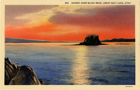 Salt Lake Utah Black Rock Great Salt Lake Sunset Vintage Postcard (unused) - Vintage Postcard Boutique