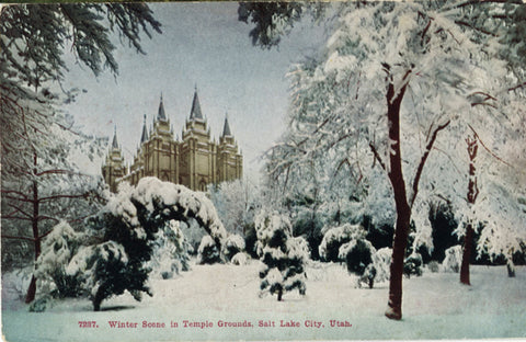 Salt Lake City Utah Temple Square Grounds Winter Scene VIntage Postcard (unused) - Vintage Postcard Boutique