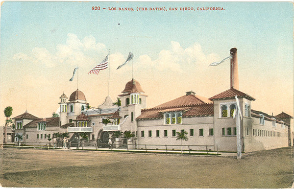 San Diego California Los Banos – The Baths Vintage Postcard circa 1910 (unused)