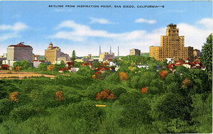 San Diego California Skyline from Inspiration Point Vintage Postcard (unused)
