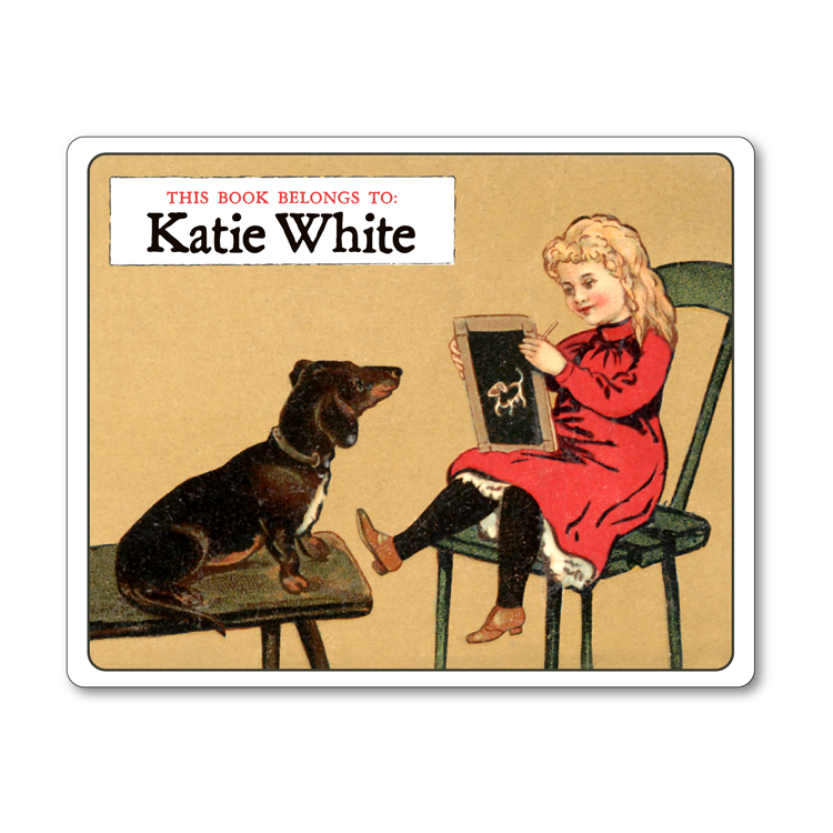 Vintage Dachshund & Little Girl in Schoolhouse Personalized Bookplates - Gift for Teacher - Vintage Postcard Boutique