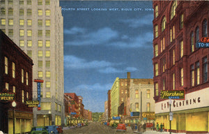 Sioux City Iowa Fourth Street Looking West at Night Vintage Postcard (unused) - Vintage Postcard Boutique