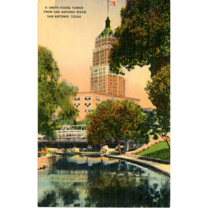 San Antonio Texas Smith-Young Tower from River Vintage Postcard 1945 - Vintage Postcard Boutique
