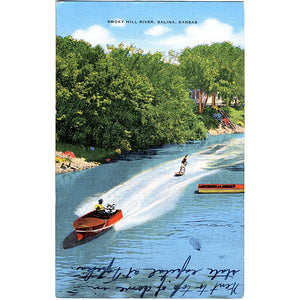 Salina Kansas Smoky Hill River Water Skiing Vintage Postcard 1946 - Vintage Postcard Boutique