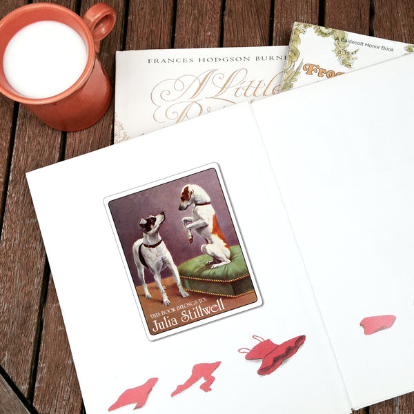Frisky Fox Terriers Personalized Vintage Bookplates - DOG LOVER GIFT - Vintage Postcard Boutique