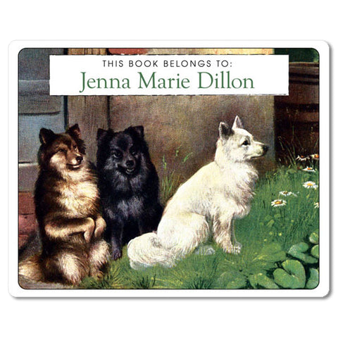 Three Little Spitz Dogs Vintage Personalized Ex Libris Bookplates