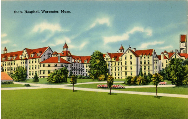 Worcester Massachusetts State Hospital 1940s Vintage Postcard (unused) - Vintage Postcard Boutique