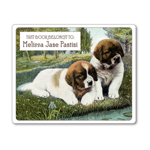 St. Bernard Puppies Vintage Personalized Bookplates - DOG LOVER GIFT - Vintage Postcard Boutique