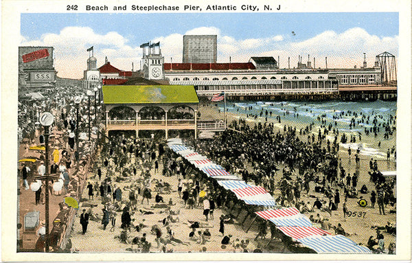Atlantic City New Jersey Steeplechase Pier Beach Scene Vintage Postcard circa 1915 (unused) - Vintage Postcard Boutique