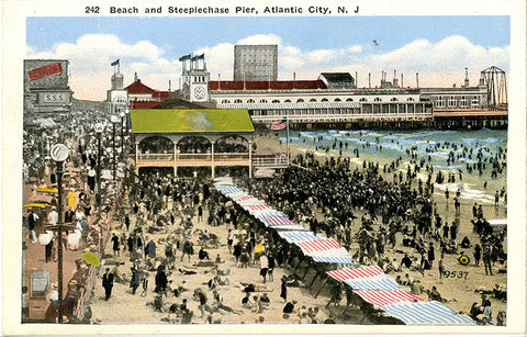 Atlantic City New Jersey Steeplechase Pier Beach Scene Vintage Postcard circa 1915 (unused)