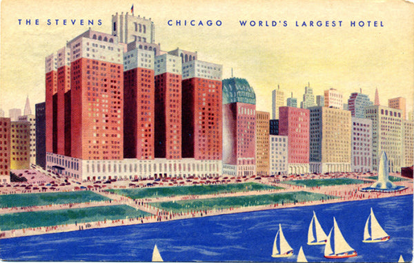 Chicago Illinois Stevens Hotel Grant Park Vintage Postcard (unused) - Vintage Postcard Boutique