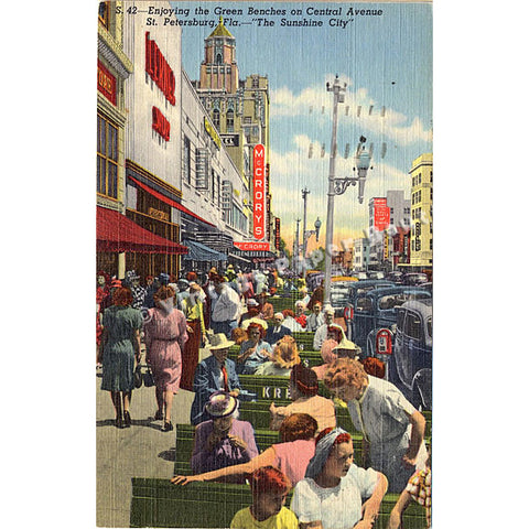 St. Petersburg Florida Central Avenue People Cars Vintage Postcard 1951 - Vintage Postcard Boutique