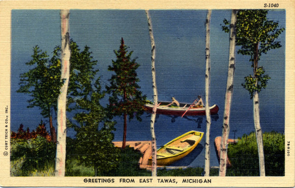 East Tawas Michigan Lake Boating Scene Canoes Vintage Postcard (unused) - Vintage Postcard Boutique