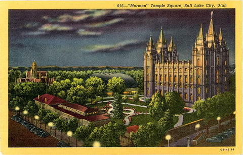 Salt Lake City Utah Mormon Temple Square at Night Vintage Postcard (unused) - Vintage Postcard Boutique