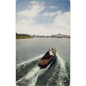 Mississippi River Vacation Days Wooden Motorboat Boating Vintage Postcard circa 1910 (unused)