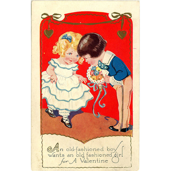 Little Girl & Boy Valentine's Day Vintage Embossed Postcard CARRINGTON 1900s