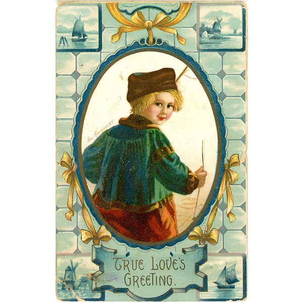 Dutch Boy Valentine's Day Vintage Postcard signed MAGNUS GREINER 1909 - Vintage Postcard Boutique