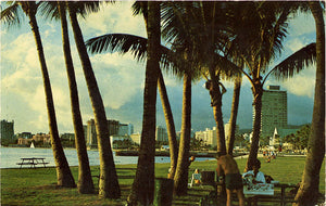 Waikiki Hotels Through Palm Trees Vintage Hawaii Postcard 1969 - Vintage Postcard Boutique