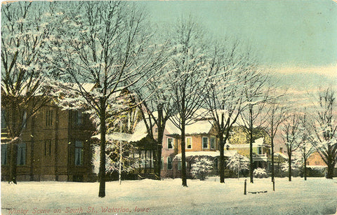 Waterloo Iowa Winter Scene on South Street Vintage Postcard 1910 - Vintage Postcard Boutique