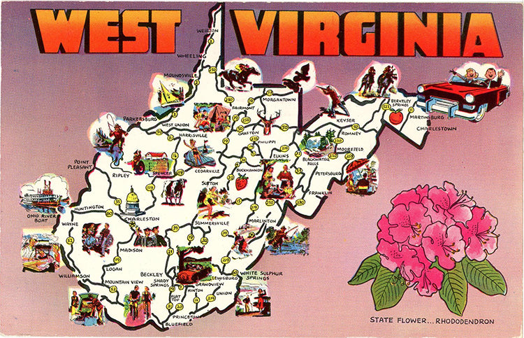 West Virginia State Map Vintage Chrome Postcard Panhandle State 1961 - Vintage Postcard Boutique