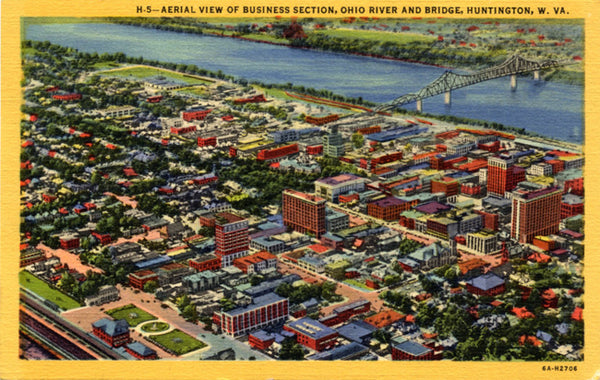 Huntington West Virginia Business Section Ohio River Vintage Postcard 1949 - Vintage Postcard Boutique