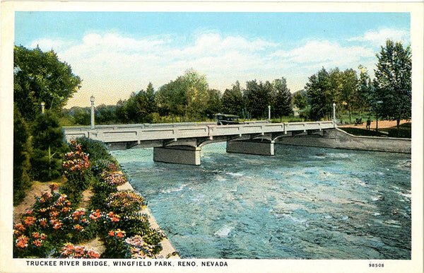 Reno Nevada Truckee River Bridge Wingfield Park Vintage Postcard (unused) - Vintage Postcard Boutique