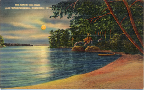 Lake Winnepesaukee in Moonlight White Mountains New Hampshire Vintage Postcard (unused) - Vintage Postcard Boutique
