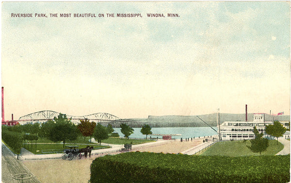 Winona Minnesota Riverside Park Mississippi River Vintage Postcard circa 1910 (unused)