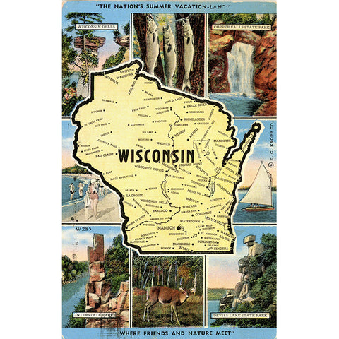 Wisconsin State Map Nation's Summer Vacationland Vintage Postcard 1974