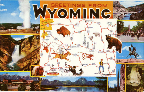 Wyoming State Map Equality State Vintage Postcard 1969