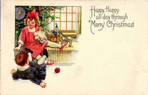 Happy Christmas Children Playing by Tree Vintage Postcard 1921 - Vintage Postcard Boutique