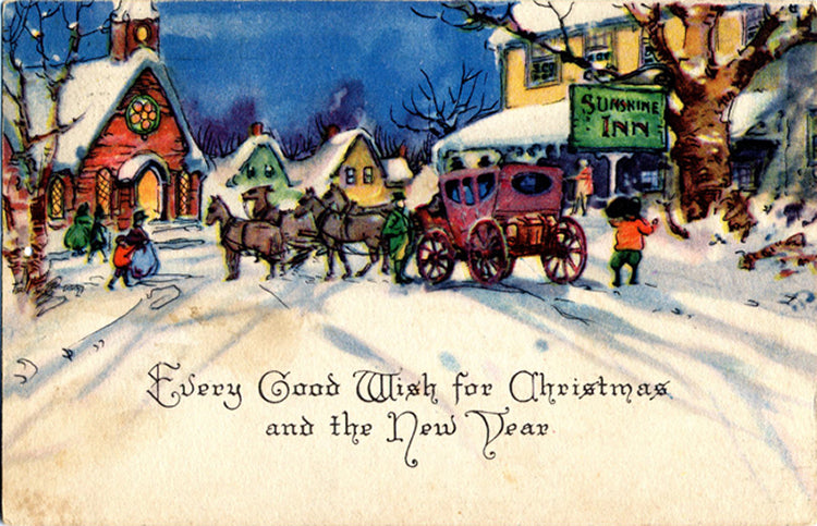 Horse & Carriage Christmas Greetings Vintage Postcard Gibson Art - Vintage Postcard Boutique